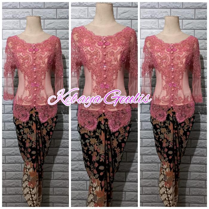 atasan kebaya payet tangan 7/8 nude+longtorso dan rok