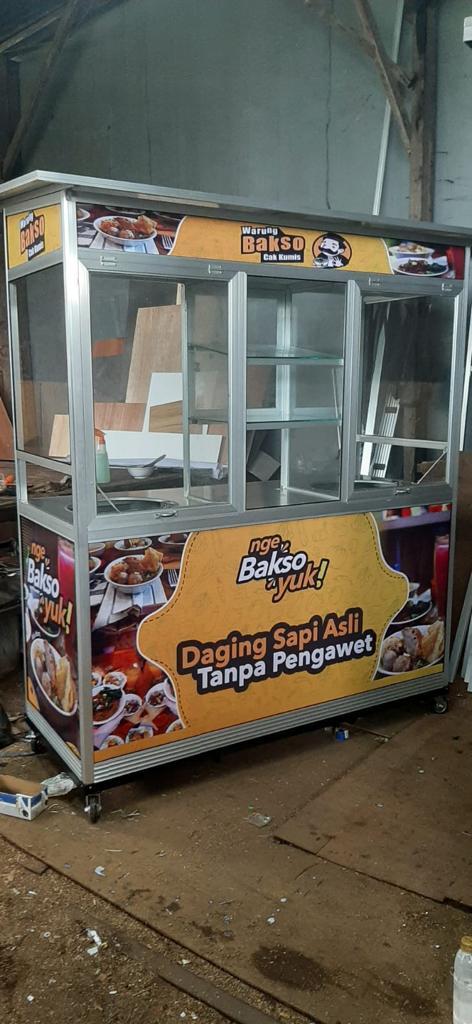 Gerobak Aluminium Bakso Mie Ayam Murah Kuat Alumunium Free branding