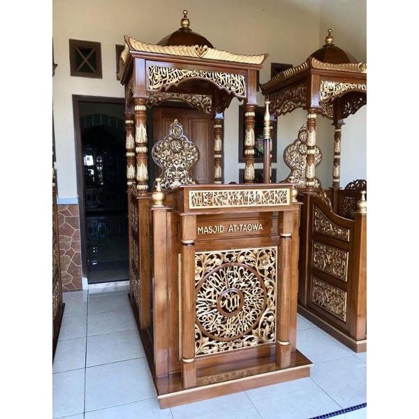 mimbar masjid kubah Kayu Jati mimbar masjid ukiran Jepara + tongkat
