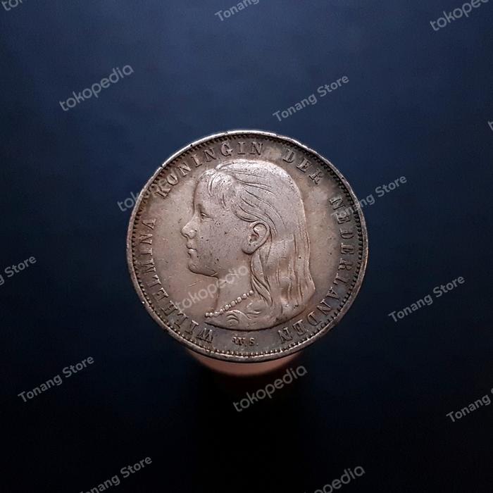 Uang Koin Perak Belanda 1 Gulden Wilhelmina Long Hair tahun 1892 -1276