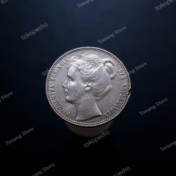 Uang Koin Kuno Perak 1 Gulden Wilhelmina Crown tahun 1907 -1278