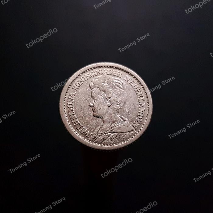 Uang Koin Perak Belanda 1/2 Gulden Wilhelmina Mantel Tahun 1919 -2A284