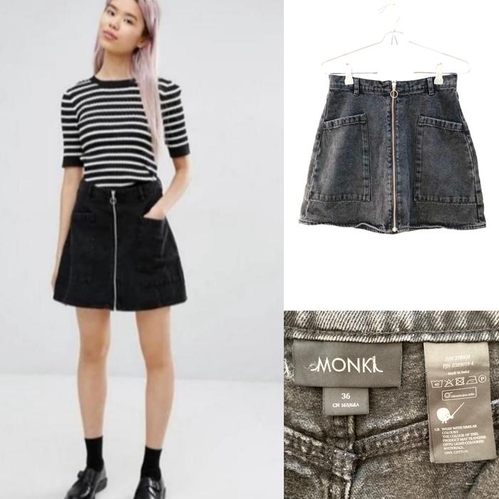 Denim Skirt Rok Jeans Black Wash Monki Size S