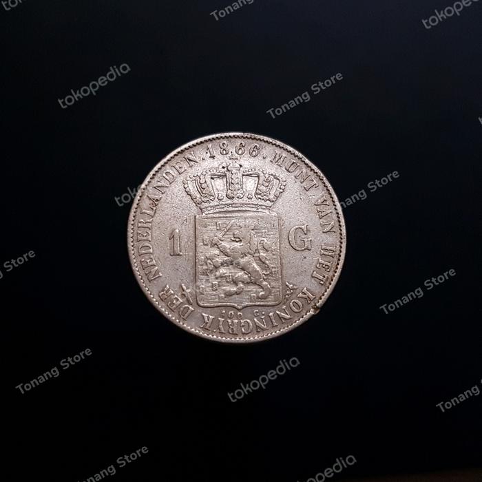 Uang Koin Perak 1 Gulden Willem III Tahun 1866 (Semi Keydate) -1275