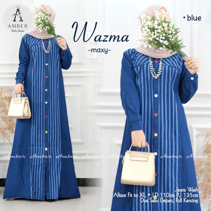 Dress jeans wanita terbaru wazma maxy denim gamis longdress modis26/12