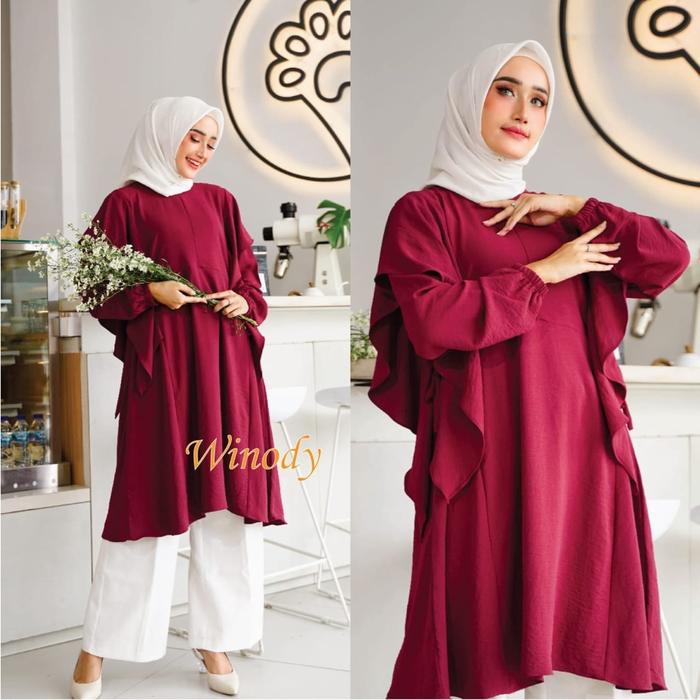 tunik wanita muslim panjang airflow katun crinkle bw7811 winody