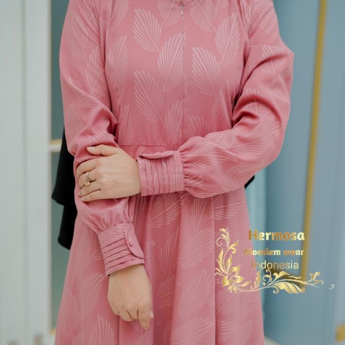 gamis embos premium syari dusty pink Hermosa Original
