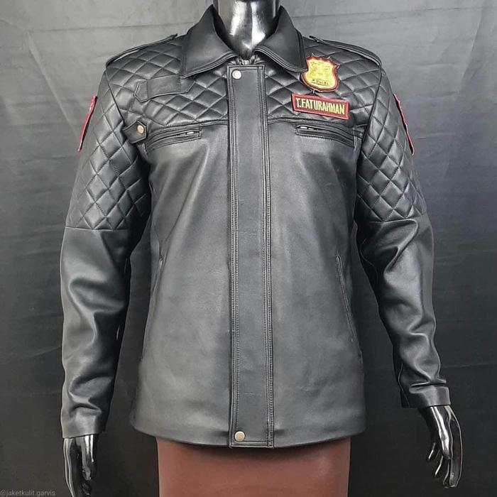 Jaket Kulit polisi Original Asli Domba Garut Model Terbaru LJ136  Nyaman Lembut Hitam