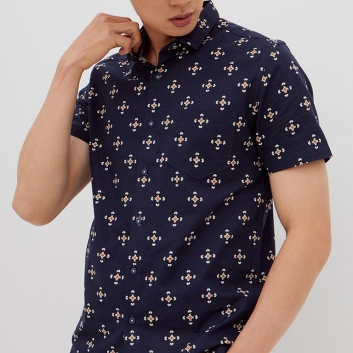 MENSTOP kemeja pria lengan pendek motif 1pcs modern Fit