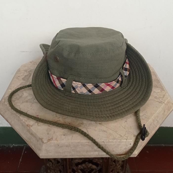 Topi Rimba Olive Green Jungle Hat Knop / Kancing samping, bisa jd mod