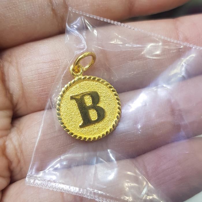 LIONTIN HURUF EMAS 24K KOIN BULAT INITIAL ALPHABET