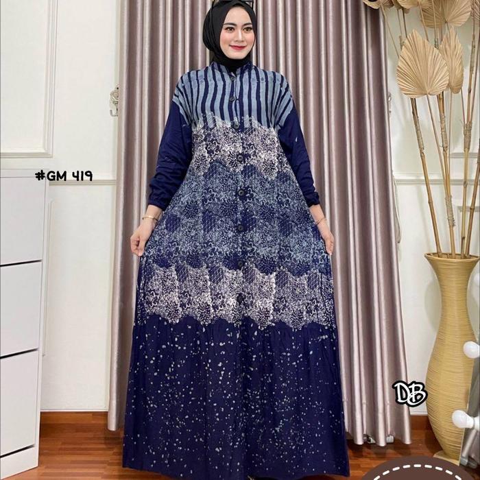 Gamis Twill ori pekalongan | Gamis twill ori kancing susun
