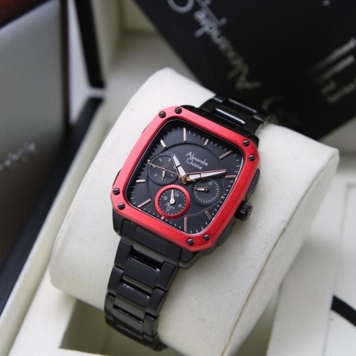 Jam Tangan Wanita Original Alexandre Christie AC2996 Black Red