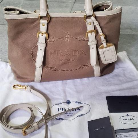 Preloved prada shopping logo jacquard original not dior lv hermes
