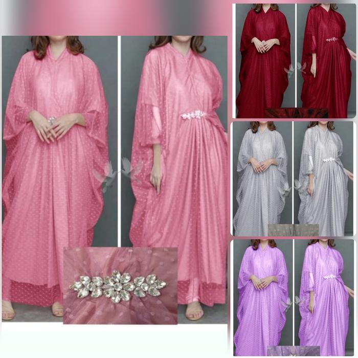 Maxi Kaftan Syakira bahan Tile Dot Dusty Pink Maroon Lilac Ungu Abu