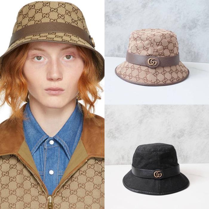 Original - Gucci GG Supreme Bucket Hat Fedora Beige Brown Black Topi