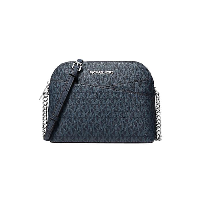 Tas Wanita Branded MK Jet Set Logo Medium Dome Crossbody Bag - Black