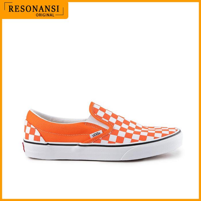 SEPATU PRIA TERBARU VANS ORIGINAL SLIP ON CLASSIC ORANGE-PUTIH KEREN