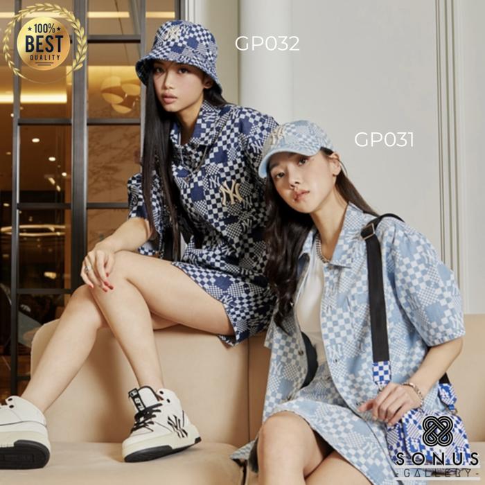 TOPI BASEBALL BUCKET NY CHECKER BOARD DENIM MLB KOREA | HIGH QUALITY