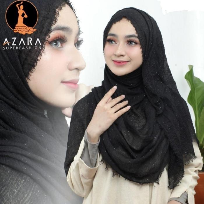 Hijab Jilbab Kerudung PASHMINA CRINKLE Impor KHUSUS HITAM By AZARA