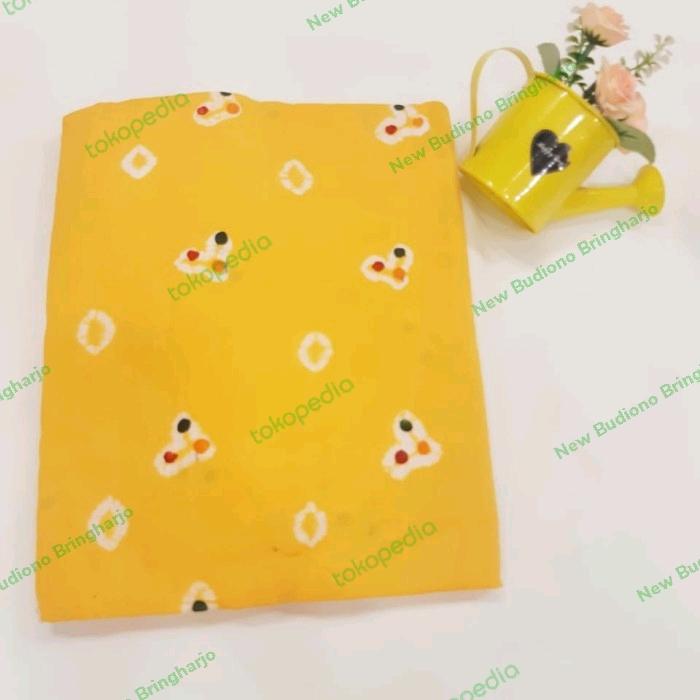 kain jumputan batik cap handmade tradisional kuning muda