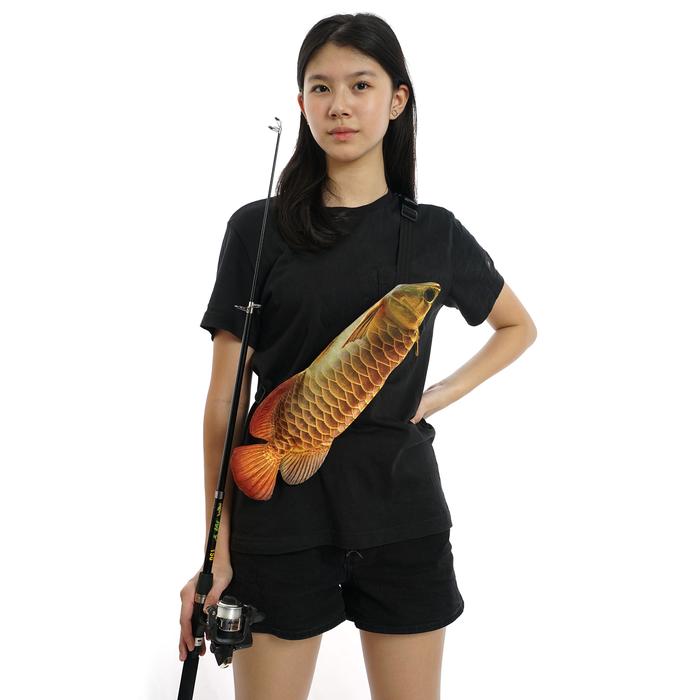 Tas Selempang Punggung Dada Bentuk Arwana untuk Kolektor Ikan Hias Arowana Keemasan Kado Kocak Lucu 
