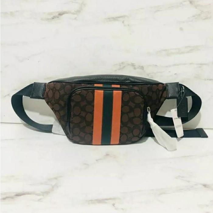 Tas C5386 Coach Signature Thompson Varsity Stripe Belt Bag Mahogany