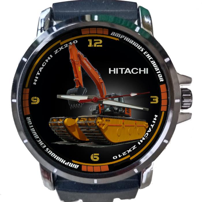 HITACHI ZX210 EXCA art A Jam Tangan Pria Analog Background bisa Custom