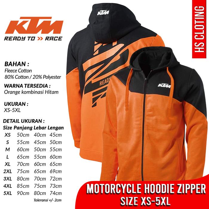 Jaket KTM Racing Hoodie Zipper Bahan  Katun Lembut Nyaman Warna Hitam Kombinasi  Orange Unisex Ready