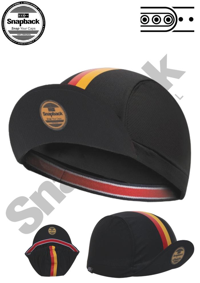 Topi Sepeda Dewasa Suprem Hitam Strips Merah Kuning Original Snapback