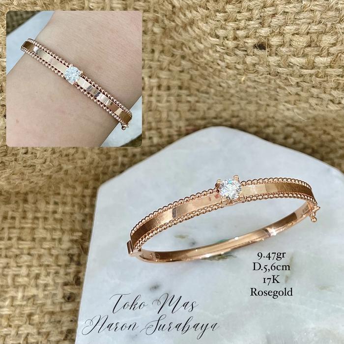 Gelang rosegold emas 17k 750 - gelang plat solitaire rosegold emas 17k