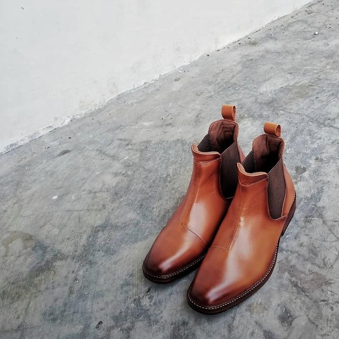 Sepatu Kulit Pria Chelsea Boots Evander - Sepatu Kulit Custom Fullgrain Tipe Fullgrain Warna Coklat 