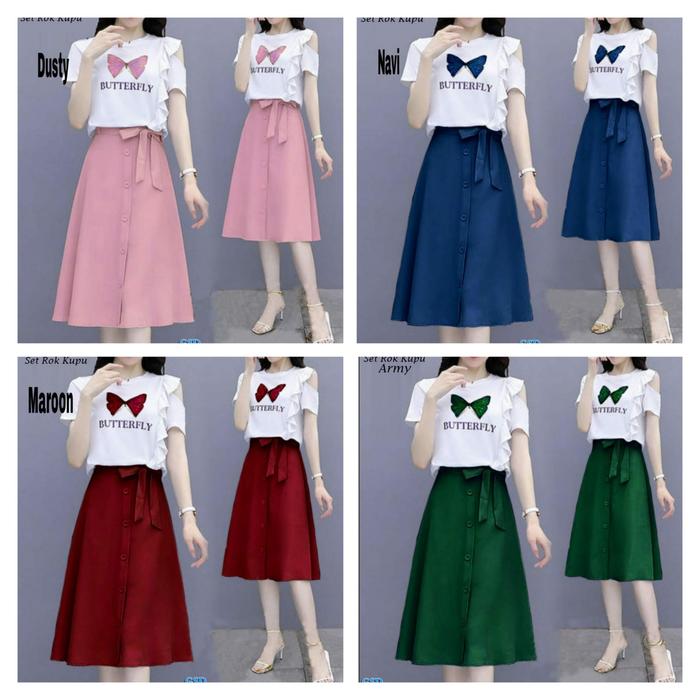 Set Rok Kupu/set wanita/set rok wanita/setelan rok panjang/setelan blu
