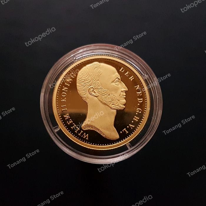 Koin Gold Plated Silver Proof 10 Gulden Willem II 1842