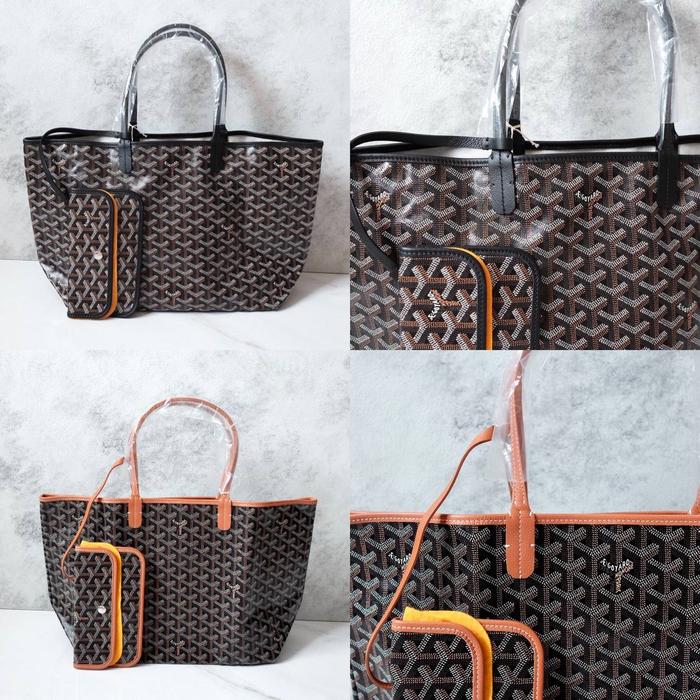 Original - Goyard St Louis PM Tote Bag All Black Tan Tas Saint