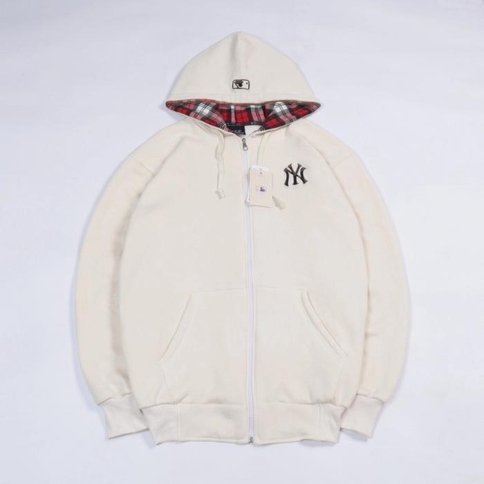 JAKET HOODIE ZIPPER NEW YORK YANKEES LOGO BORDIR AUTHENTIC FULL CREAM