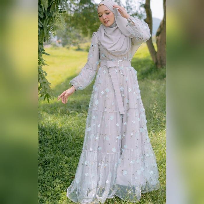 Baju Muslim Gamis La Fleur Grey Toska Size XL by Rudeya