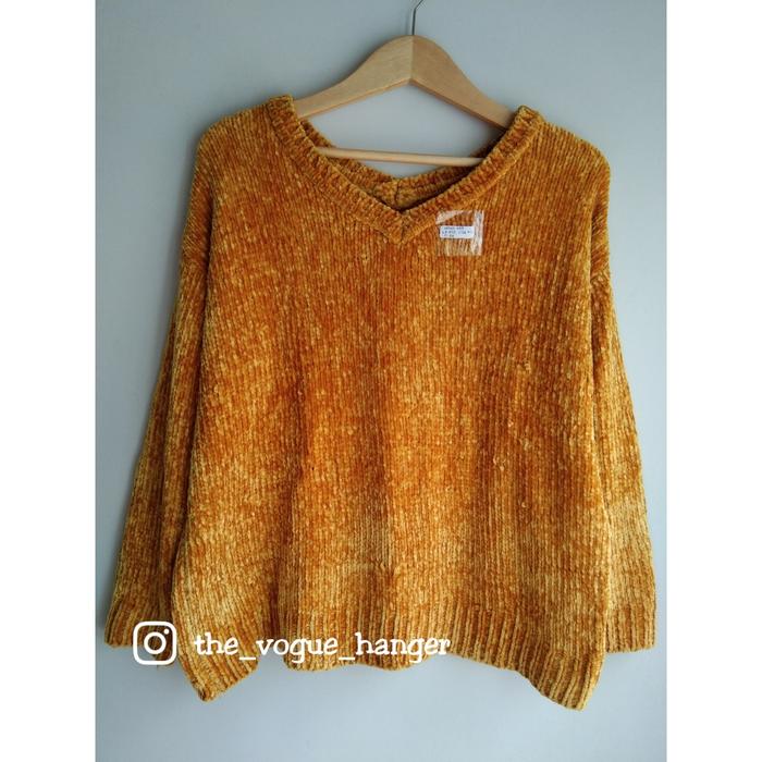 Sweater Knit Oversize Mustard Velvet Thick & Comfy AZUL By Moussy