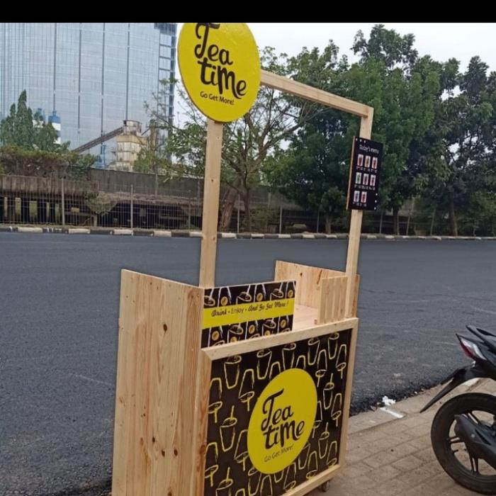 gerobak es tea kayu jati belanda