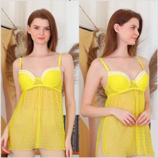 Sexy Lingerie Babydoll Baju Tidur Wanita Baju Haram TA0981 Kuning