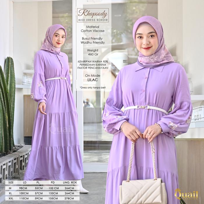 Gamis Midi Dress Muslim Wanita Viscose Original Quail Hijab RHAPSODY