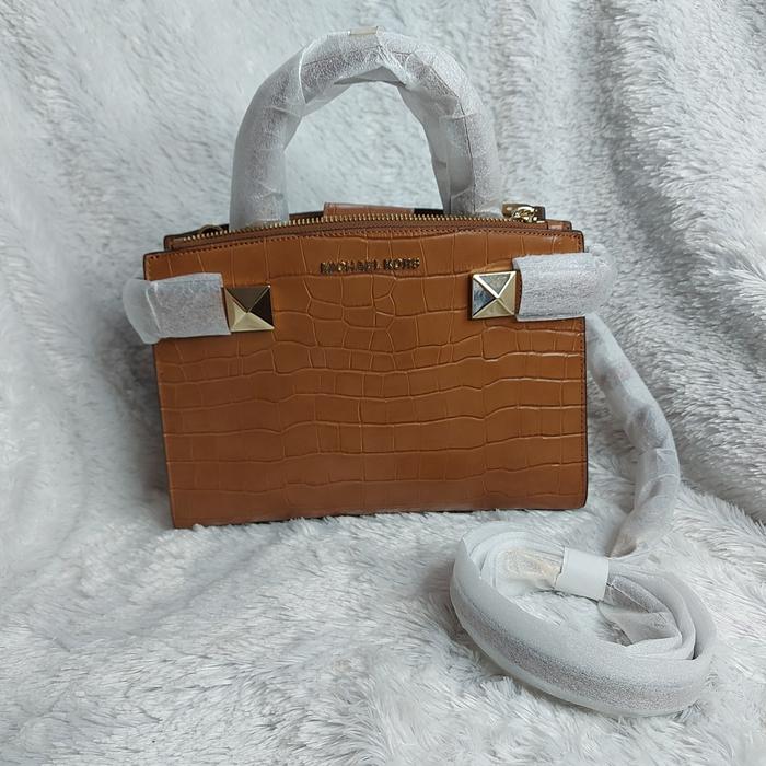 TAS WANITA BRANDED ORIGINAL - MK KARLA SATCHEL SMALL CROCO WALNUT