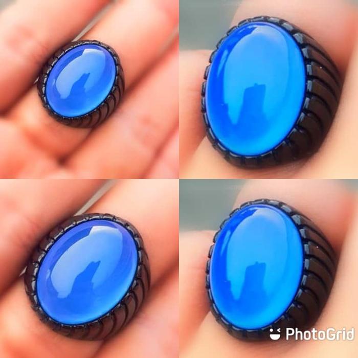 Cincin Batu Akik Asli Natural Blue Spyrtus Biru Langit Cha