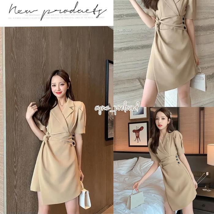 preloved korean dress button in nude