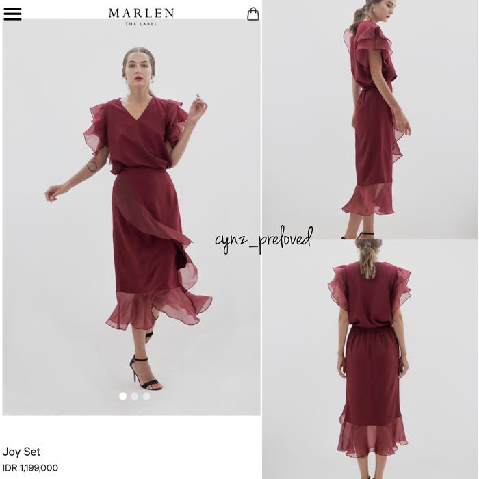 preloved marlen the label joy set top + skirt in maroon