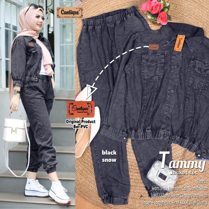 Baju setelan celana panjang wanita terbaru tammy jacket set black snow