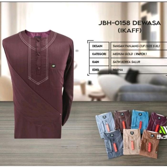 Jubah Gamis Pria Al Wafa Medium Gold Kerah Oblong Lengan Panjang