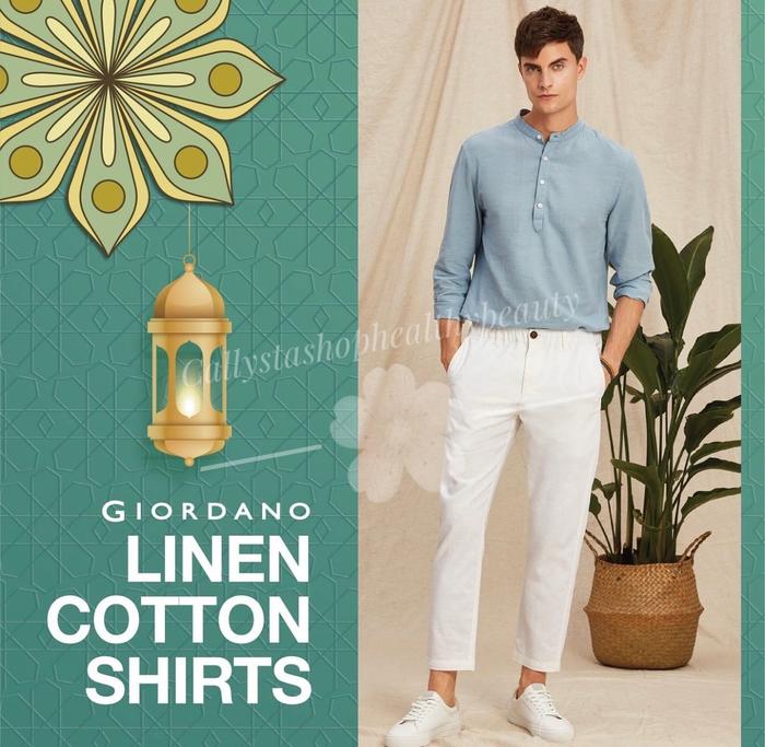 Giordano Celana Panjang Pria Linen Cotton Signature White New fr 659k