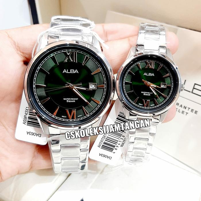 JAM TANGAN COUPLE ALBA AS9P43X1 & AH7AT5X1 SILVER GREEN ORIGINAL MURAH