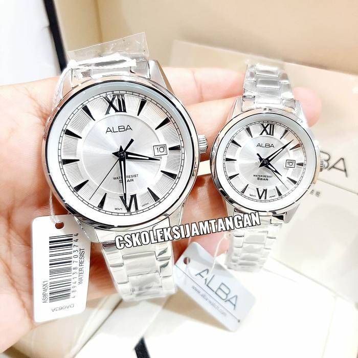 JAM TANGAN COUPLE ALBA AS9P45X1 & AH7AT7X1 SILVER ORIGINAL GARANSI 1TH